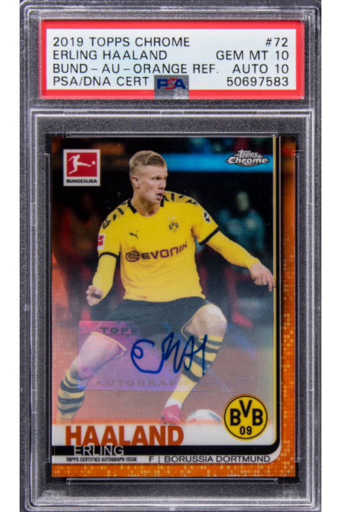 4. 2019-20 Topps Chrome Bundesliga Autograph Orange Refractor #72 Erling Haaland Signed Rookie Card (#21/25) - PSA GEM MINT 10, PSA/DNA 10 - Pop 3