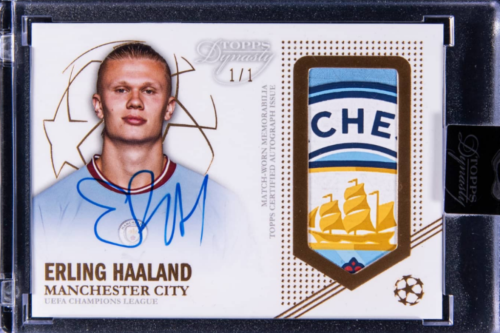 2022-23 Topps Dynasty UCL Autographed Patch Gold #AP-EH6 Erling Haaland Signed Patch Card (#1/1)